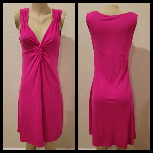 ann taylor LOFT  hot pink midi dress - Picture 3 of 8